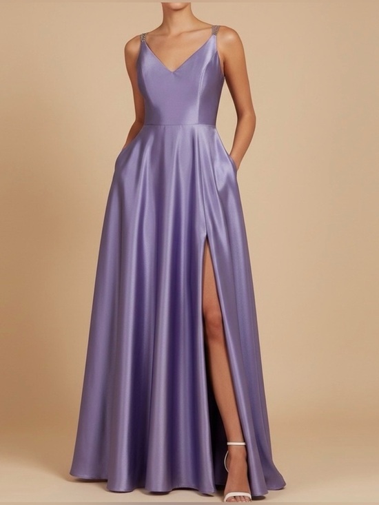 B Darlin Dresses & Skirts - Lavender Satin V-Neck Evening Gown with Side Slit Open Back Juniors 5/6